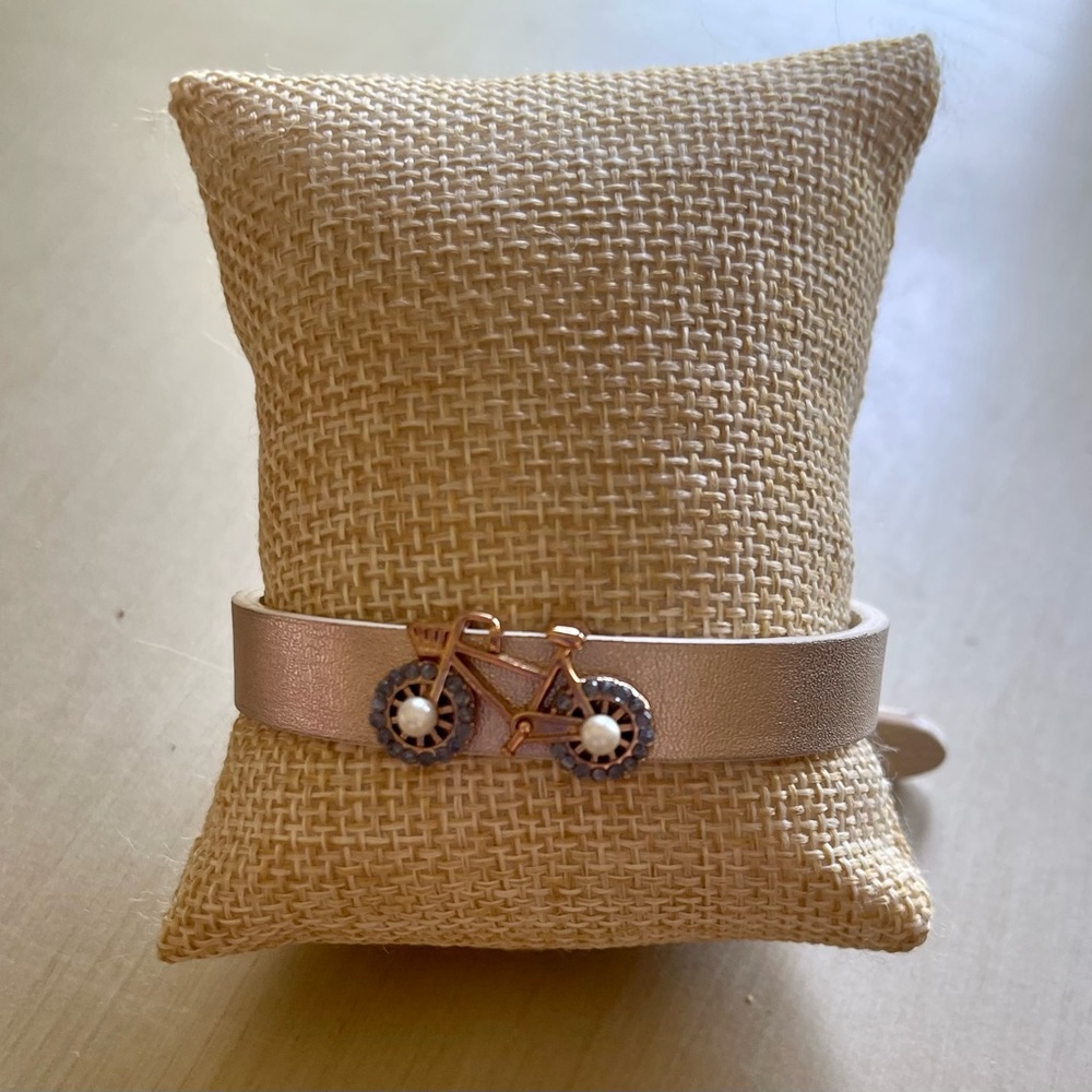 KEEP Collective Blush/Champagne leather bracelet band and Bike Charm